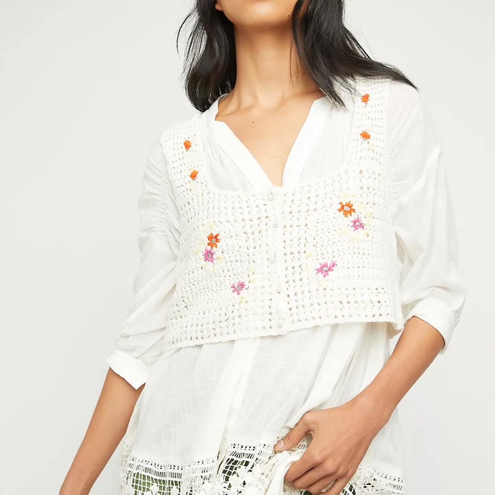 FREE PEOPLE Wildflowers Knit Cropped Cardigan Size Large - Picture 2 of 15